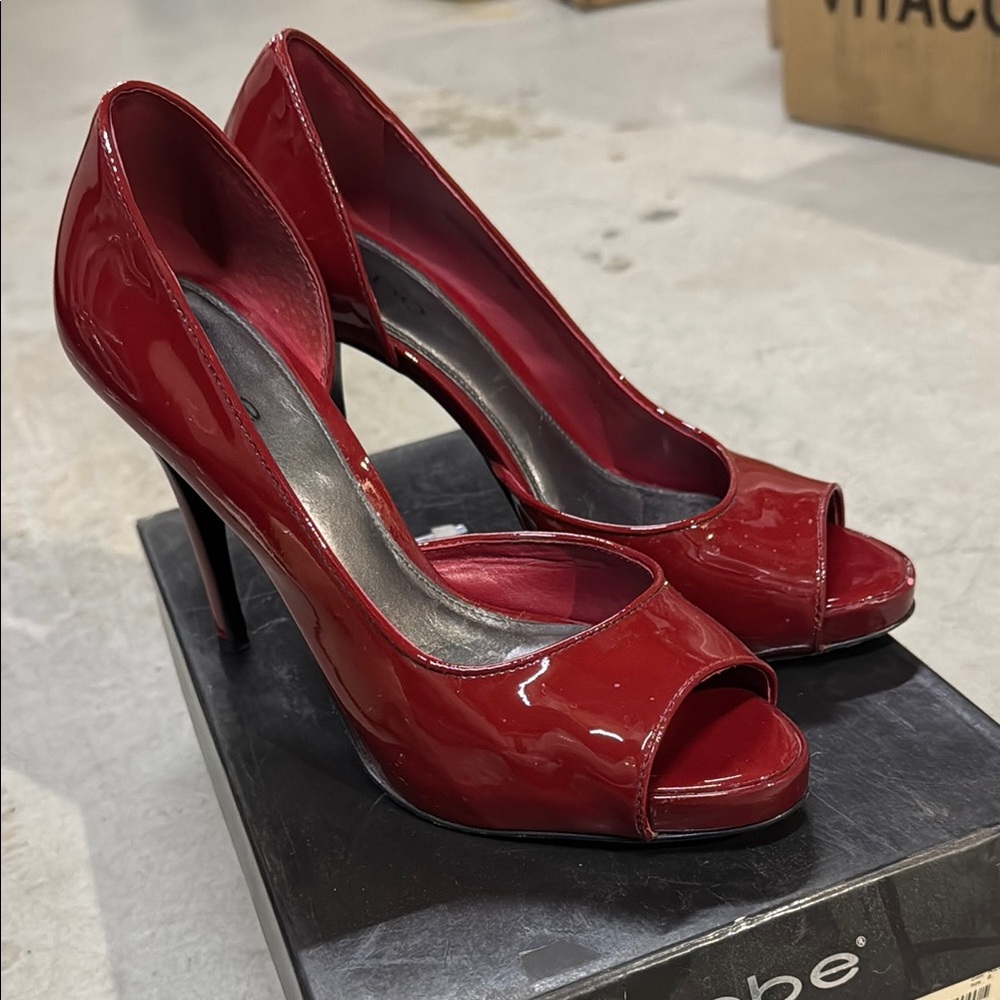 Bebe Marina Elegant Red Peep-Toe Heels 8